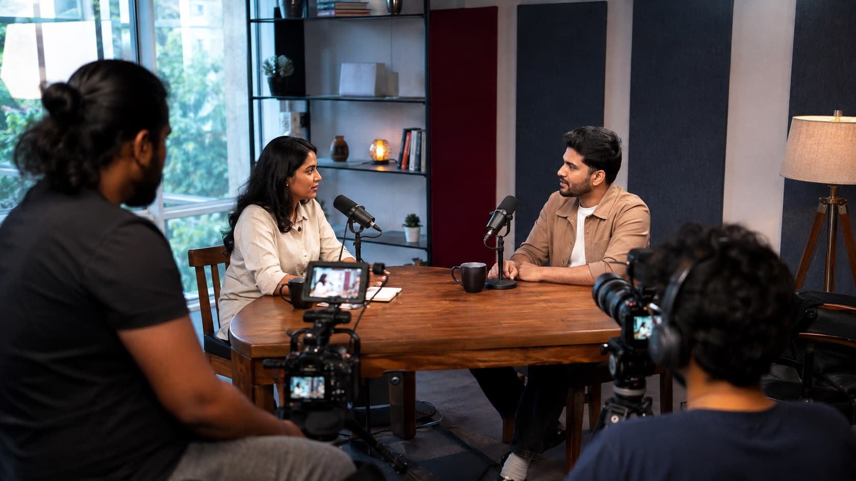 PUSHWebb YouTube podcast production team filming creator interview